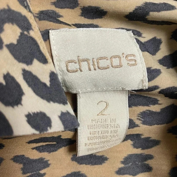 Chico’s Button Down Shirt Brown Tan Cheetah Print Pockets Size 2 Medium 12 - Picture 4 of 6